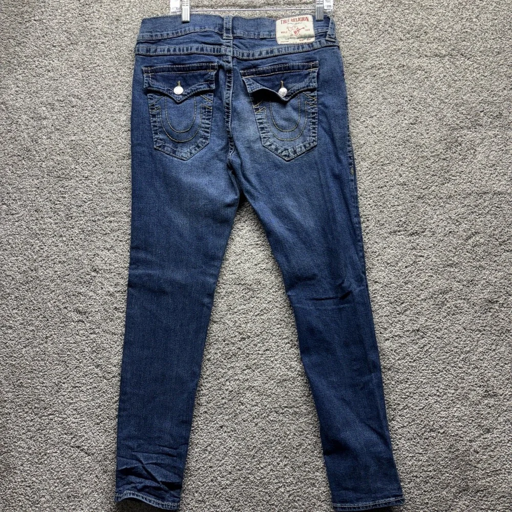True Religion Rocco Relaxed Skinny Jeans Blue‎ 34x32 Men's Flap Button Denim EUC